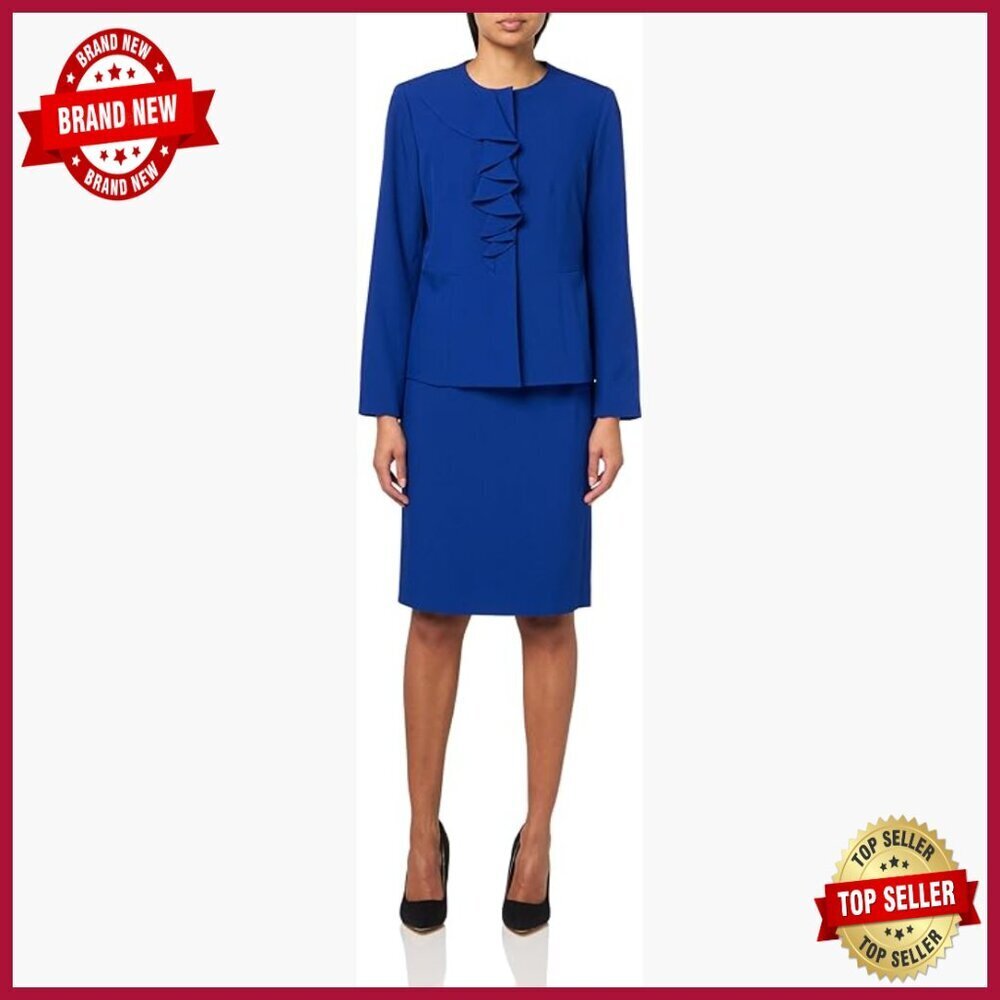Women's Ruffle Front Blazer Skirt Set, Polyester, Workwear, 2pc